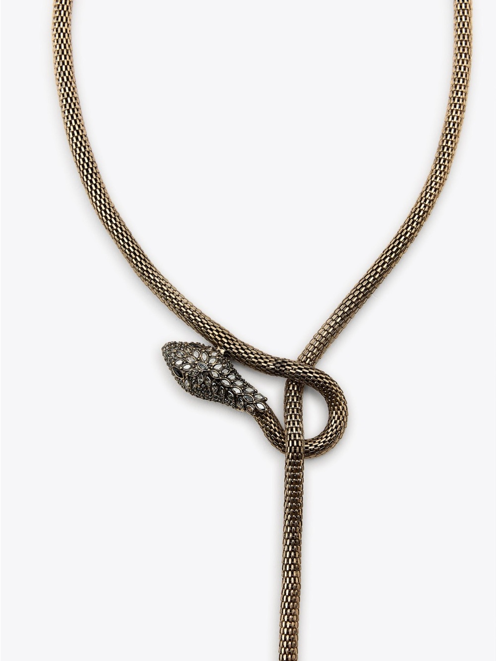 Snake Pendant Lariat Necklace in Antique Gold